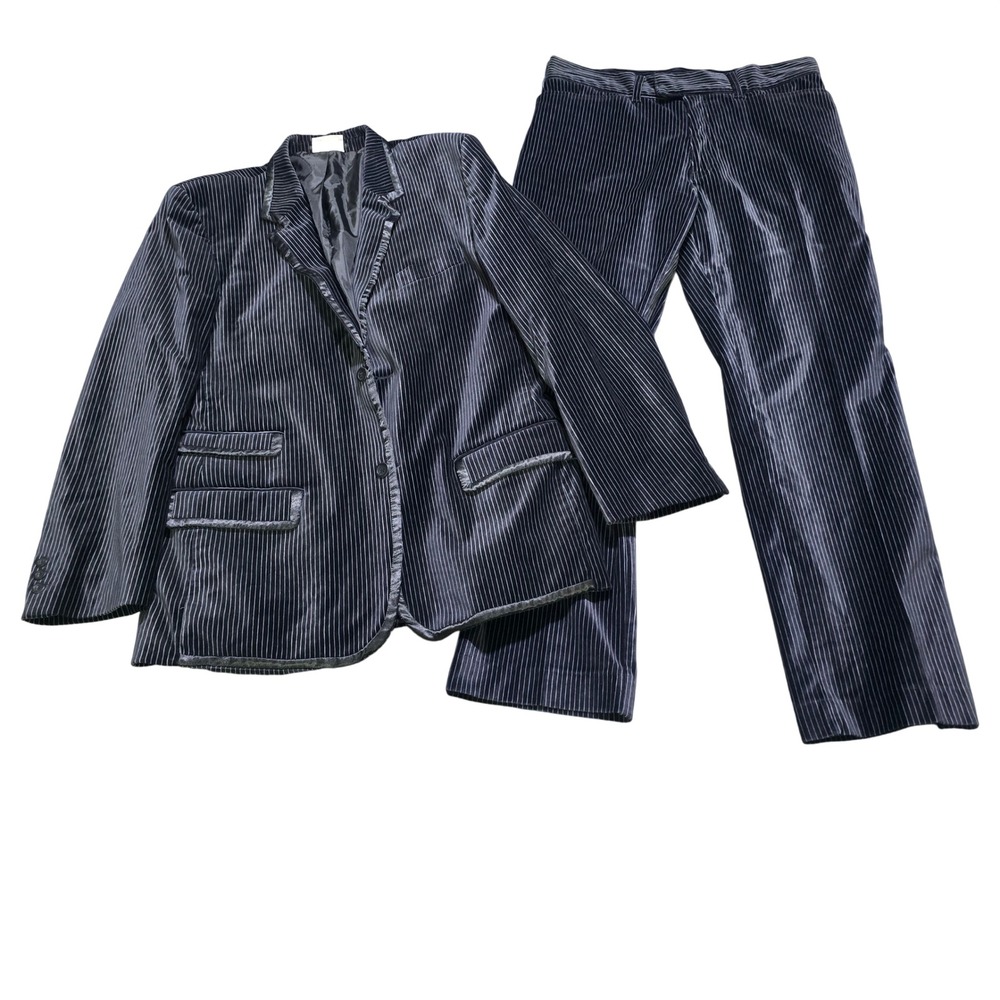International Male Suit Set Mens jacket XL pants 34x30 Velvet Pinstripe vintage